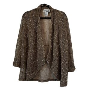 Keren Hart Women’s Gold Metallic Open Cardigan, Size M, Mesh Knit Design
